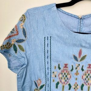 Boho Chambray Dress w/ Geometric Design